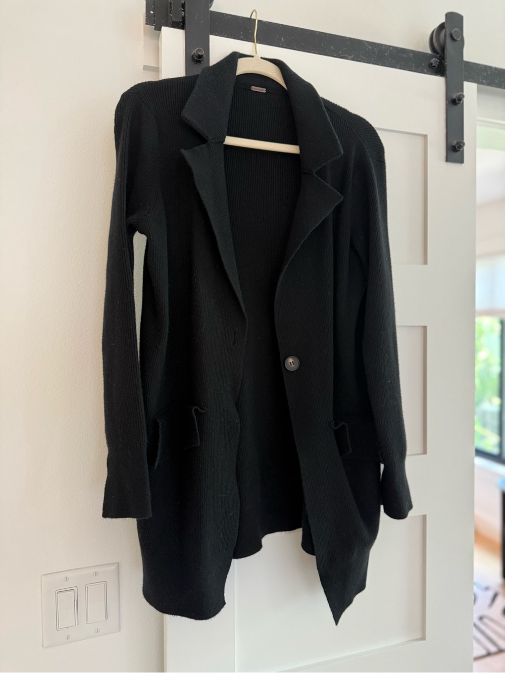 Free People Black Ribbed Knit Long Cardigan